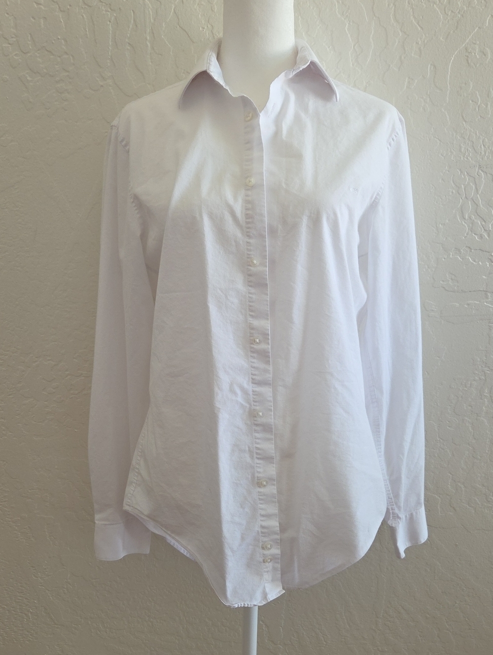 CK Logo Embroider Classic White Button-Up Shirt